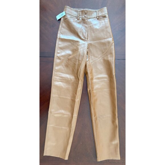 Aritzia Wilfred NWT Funk Pants in Cognac Brown Faux Leather Size 0 - Picture 2 of 12